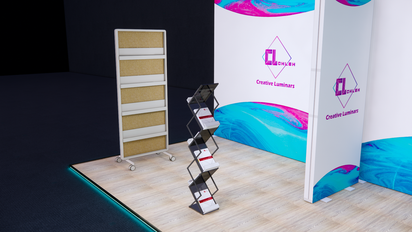 10x20 Custom Inline Design Booth with shelves and Lightweight Aluminum Frame SEG Wall