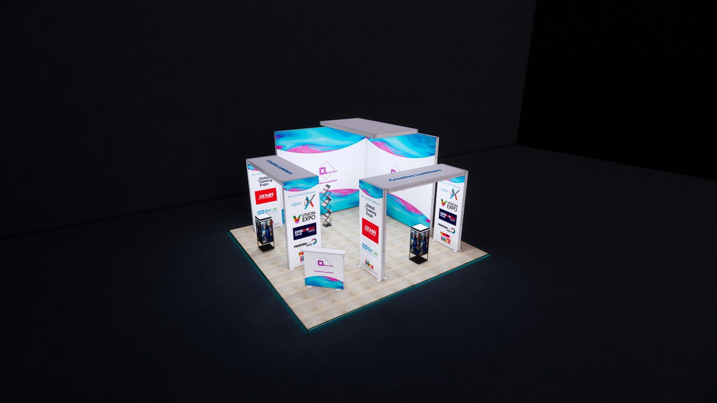 20x20 Custom Hybrid Modular Design Booth With Trade Show Illuminated Wall System and LED Arch Signage