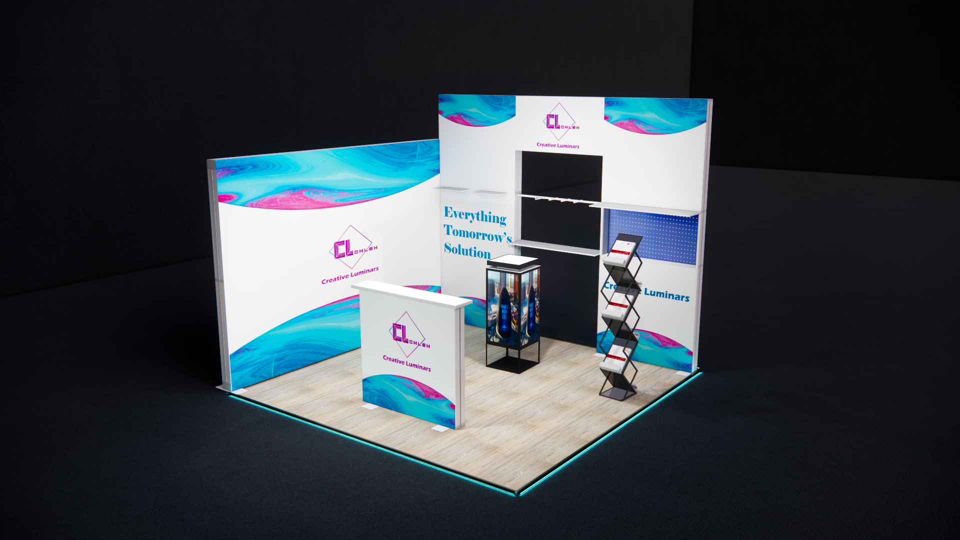 10x10 Custom Corner Type Design Booth with SEG Counter and Modular LED Display 