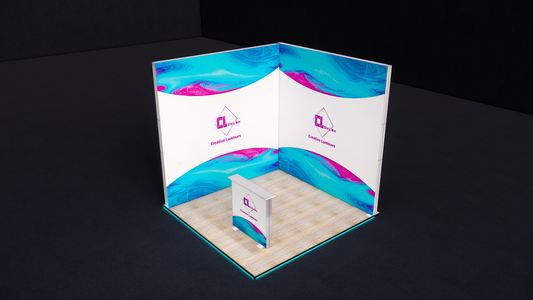 10x10 Custom L Shape Design Booth with Double-Sided SEG Lightbox