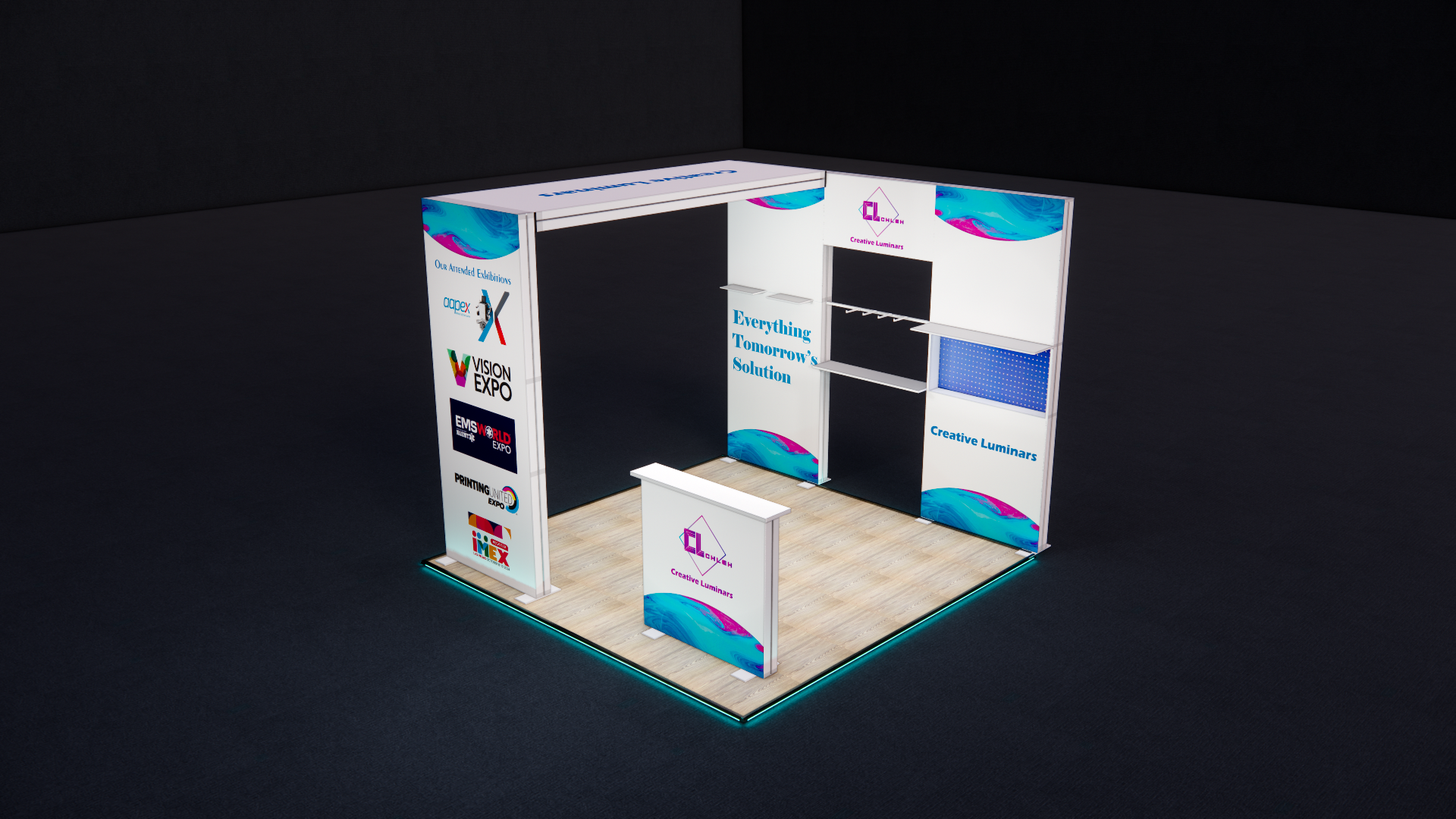 10x10 Inline Type Custom Design Booth with Light-up Arch and LED Lightbox Counter