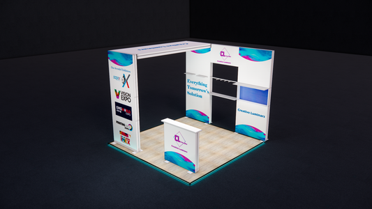 10x10 Inline Type Custom Design Booth with Light-up Arch and LED Lightbox Counter