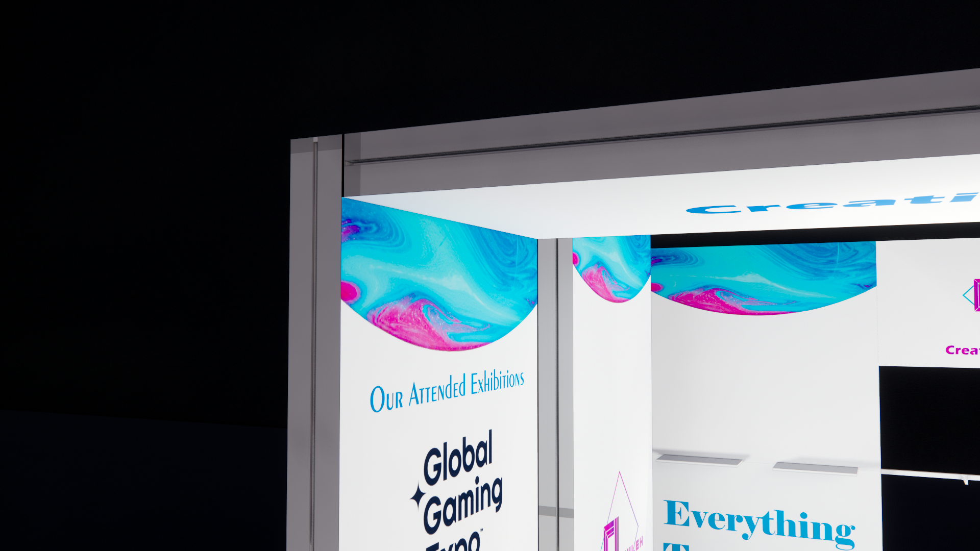 10x10 Inline Type Custom Design Booth with Light-up Arch and LED Lightbox Counter